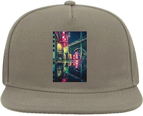 New Tokyo Neon Night Reflections Cappellino in Misto Cotone con Visiera Piatta Snapback Grigio