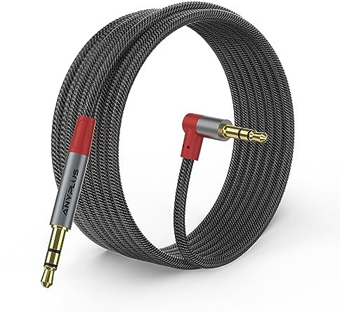 ANYPLUS Cable Jack 3.5 Macho Macho, Cable Audio Fish Wire trenzado de 90 grados , Jack 3,5 compatible para auriculares, audio para casa/coche, teléfonos móviles, altavoces, tabletas(0.5M)