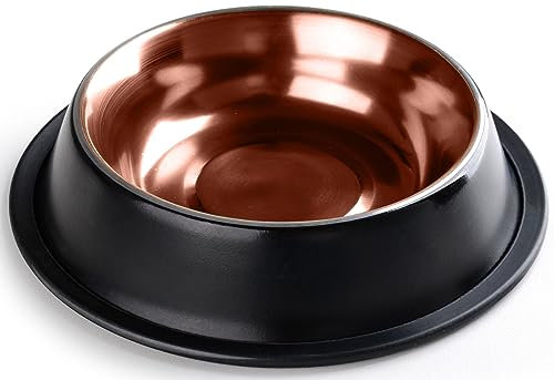 STILGUT Ecuelle Chien et Chat Antidérapante, Gamelle pour Chat ou Chien en Aluminium, capacité 0,4l - Noir Mat/Cuivre