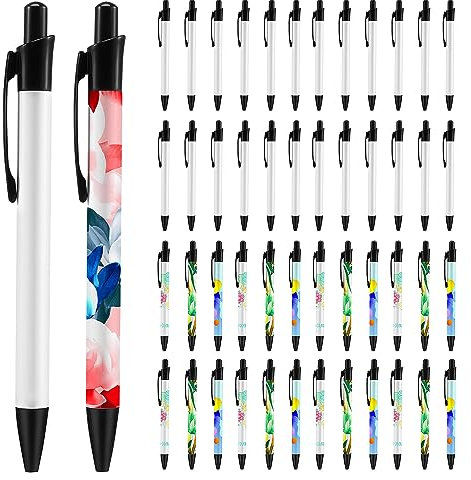 Yoiimiya 50 Pack Sublimation Pens Blank With Shrink Wrap - Heat Transfer Ballpoint Pen with Aluminum Customized Clip - Personalized Pen for DIY Office and School Stationery Supplies