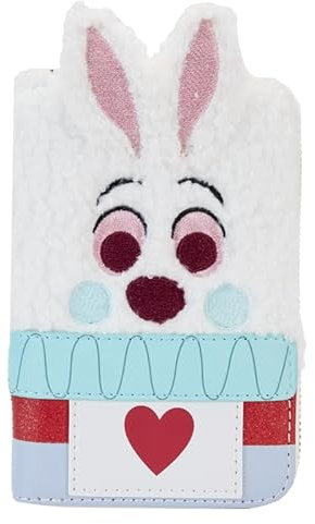 Loungefly Disney Alice im Wunderland White Rabbit Geldbörse mit umlaufendem Reißverschluss, Weiss/opulenter Garten, Cartoon