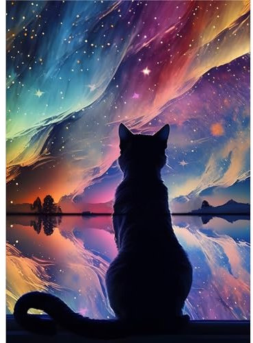 EOBROMD Diamond Painting Erwachsene Katze, 5D Diamant Painting Bilder Erwachsene Sternenhimmel, DIY Diamond Painting Bilder Diamant Malerei Set für Wanddekoration 30x40cm