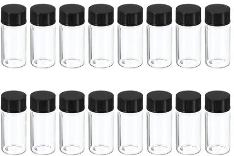 PATIKIL 5 ml Reagenzglas, 16er Pack runde Glasflaschen mit Kunststoffschraubverschluss für Labor und Zuhause, transparent schwarz