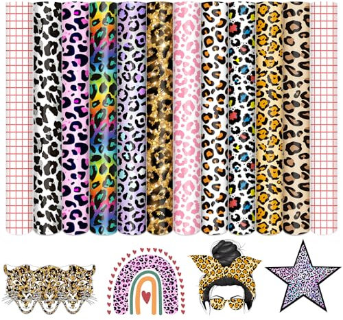 Tintnut Vinylfolie Plotter,10Pack 30cmx 25cm Leopard Plotterfolie Vinyl mit 2 Transferfolie Plotter für Cricut, und andere Plotter