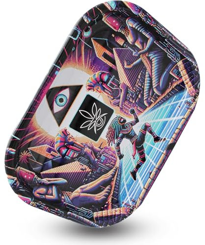 PURPLE LEGACY® Premium Metall Rolltablett großes 18cm x 14cm mit abgerundeten Kanten und für die Aufbewahrung von Zubehör im Ägyptischen Cyberpunk Stil (Retro)