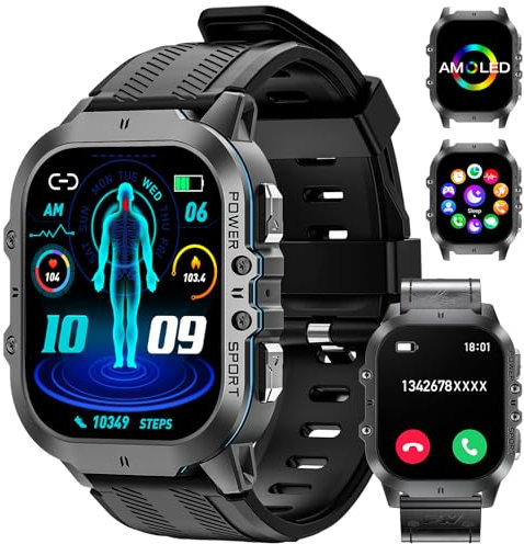 LIGE Smartwatch Herren Militärische 1.96 Zoll HD Voll Touchscreen mit Telefonfunktion,Armbanduhr Herren 400mah mit 100+ Sportmodi Wasserdicht Aktivitätstracker,Herzfrequenz-/SpO2-Überwachung