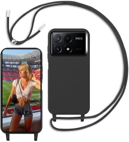 Yojiong Cover con Cordino per Xiaomi Poco X6 Pro 5G (6.67), Custodia con Laccio Collana smartphone Liquido Silicone [Antiurto] [An tiGraffio] [Antiscivolo] Case, Nero