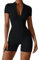 Litthing Damen Sport Jumpsuit Kurz Yoga Playsuit Eng mit V-Ausschnitt Reißverschluss Overall Body Outfits Bodycon Kurze Ärmel Stretch Jogging Strampler