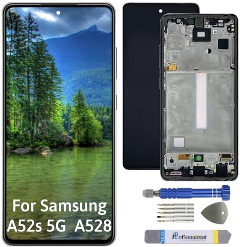 Int'x Display OLED für Samsung A52S 5G A528B (Fingerabdruck) mit Rahmen mit Reparaturwerkzeug-Kits - Ersetzt einen defekten Bildschirm - Schwarz
