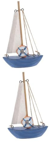 DIYEAH 2pcs Wooden Sailboat Ornament Rustic Home Decor Seaside Decoration Sailboat Adornment for Office Tabletop