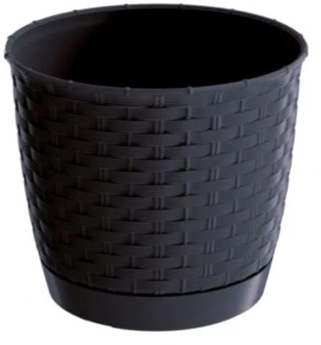 Generisch Blumenkasten Übertopf Blumentopf aus Kunststoff, Blumenkübel, Blumenschale, Pflanzkübel, für Garten, Balkon, In-Outdoor Rattan Optik Rund Eckig Anthrazit Farben (∅ 30 cm)