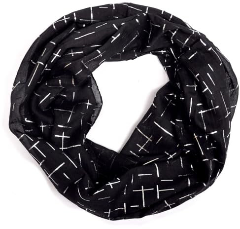 Seide Loop Schal Loopschal Halstuch Schals Rundschal Schlauchschal Tücher Damenschal glitzer Damen (Schwarz)