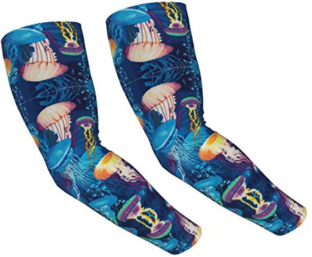 WYYDPPLK Armstulpen mit farbigen Quallen-Druck, für Erwachsene, Eisseide, Sonnenschutz – Vollrahmen-Druck-Design mit hervorragender Elastizität und kühlendem Effekt, Schwarz , One size