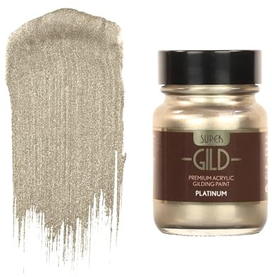 Guild Lane Super GILD Platinum Acrylic Paint - High Pigment Metallic Enamel for Wood, Metal, Ceramics, Glass, Plastic, Canvas & More - Water-Based, Non-Tarnish Finish - 30ml