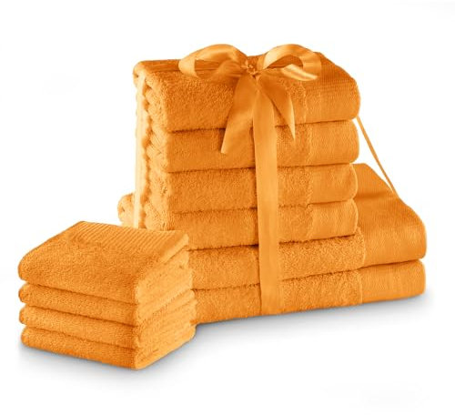 AmeliaHome Handtuch Set Orange 4 Gästetücher 30x50 cm 4 Handtücher 50x100 cm und 2 Duschtücher 70x140 cm 100% Baumwolle Qualität Saugfähig Amari