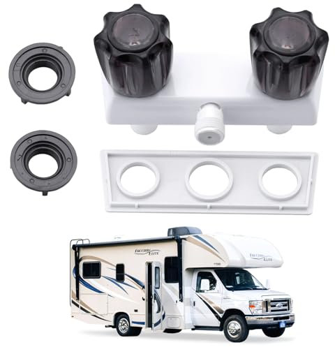 Wohnmobil-Duscharmatur, 10,2 cm, Wohnmobil-Wasserhahn-Ventil, Ersatz mit 2 Knaufgriffen für Innen- und Außendusche (weiß + schwarz)