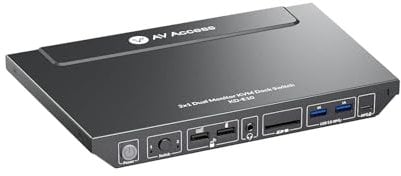 AV Access Dockingstation mit KVM Switch für Laptop & Desktop, 100W Aufladung, 4K@60Hz Dual Monitor HDMI, 3xUSB 3.0, USB-C, 1G Ethernet, EDID Support, SD, 3.5mm AUX Audio, Fast Switch 2 Computer