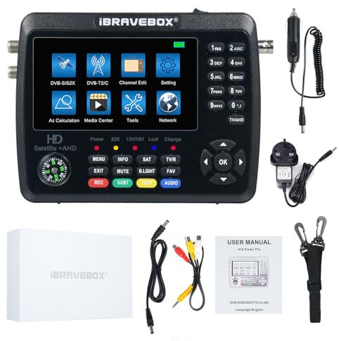 Mulcort Buscador de satélite, batería de 4000 mAh para receptor DVB-S/S2/S2X/T/T2/C HD TV satelital, pantalla LCD de 4.3 pulgadas