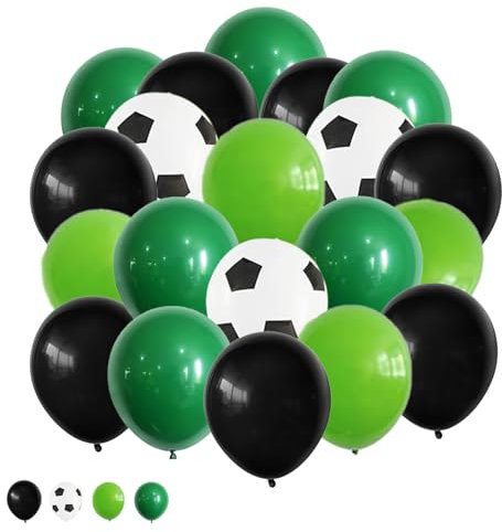 40 Pcs Football Balloons, 12 Inch Football Balloon Arch, Green Black White Soccer Printed Football Balloon, Fans World Cup Football Birthday Balloons for Sport Theme Party