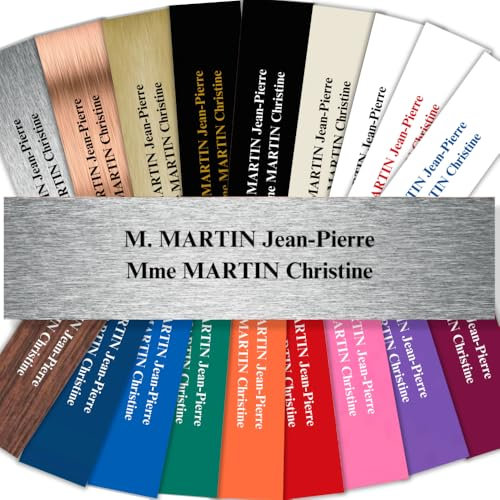 Plaque Adhésive en PVC Personnalisée pour Boîte aux Lettres - 10×2,5cm - 21 Couleurs - Jymm (Acier texte noir)
