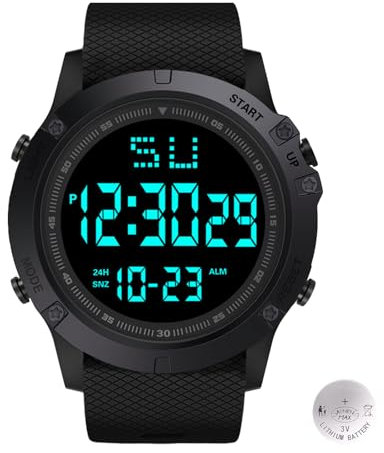 Katslyn Mens Digital Watches,Waterproof Sports Watch with LED Back Light/Alarm/Stopwatch/Calender,Big Face Referee Watch for Men Woman Kids Student Swimming Running Outdoors(Black)