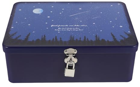 CALLARON Vintage Iron Storage Box with Metal Lock Multipurpose Desktop Organizer for Jewelry Cosmetics and Documents 9.6 X 7.1 X 3.3 Inches