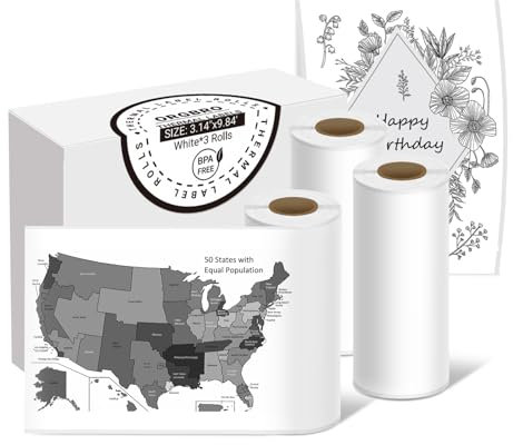 ORGBRO Étiquettes Autocollantes, 80mm × 3m Thermiques Adhésives Personnalisées Etiquettes pour Imprimante X3, Ruban d'étiquettes Continues pour Notes d'étude, Photo, Bureau, Maison, 3 Rouleaux, Blanc