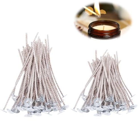 100pcs Mechas para Velas Caseras Naturales de Algodón 10 y 15 cm, para Hacer Velas Orgánicas Sin Humo Negro, Ideales para Crear Aromáticas
