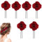 Rose Hair Clip,6 Pieces Red Rose Floral Clips Flower Hairpin Rose Flower Hair Accessories U Shaped Bridal Head Pins Sticks Wedding Bridesmaids for Party Wedding Handmade Bridal Accessory