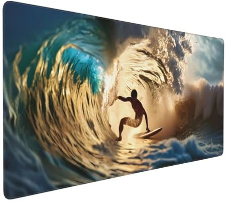 Tapis de Souris 80x40 cm Grand Tapis Souris XXL, Surf Tapis de Souris Bureau Gamer, à Bords Cousus, Base en Caoutchouc Antidérapante, Sous Main pour Clavier et Souris, Decoration Maison E-139
