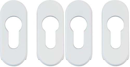 Amig - Escudo de Seguridad con Cuerpo de Acero para Cerraduras Mod. 3700 | 70 x 29 mm | Para Puertas Metálicas | Con Embellecedor de Aluminio | Acabado Blanco (Paquete de 2)