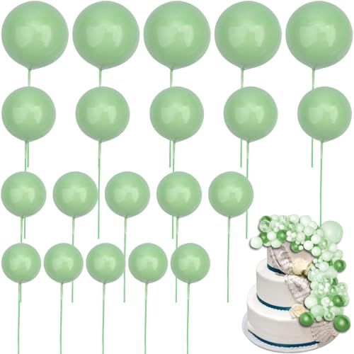 Roellgs 20 Pcs Gold Ball Cake Topper, Round Ball Cake Toppers, Craft DIY Bakeware Decorating Tools for Wedding Graduation Birthday Party (light green)