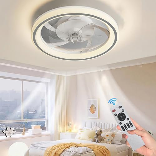 Ventilateur de plafond LED silencieux avec lumière et télécommande - 6 vitesses chronométrées 48*12cm (Gris)