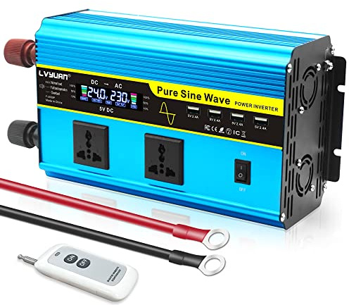 Inverter di potenza 1800W onda sinusoidale pura DC 24V a AC 230V 240V convertitore auto con display LCD, telecomando wireless,