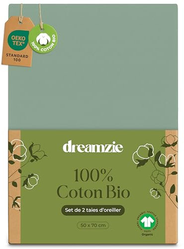 Dreamzie - 100% Bio-Baumwolle - Kissenbezug 50x70 cm Baumwolle - 2er Set - Grün - Kissenbezug mit Reißverschluss - Oeko-Tex