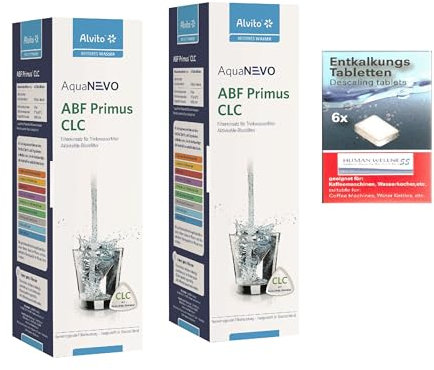 Alvito 2 x Wasserfilter ABF Primus CLC gegen Kalk - Aktivkohle Blockfilter Keramik + Gerätereinigung