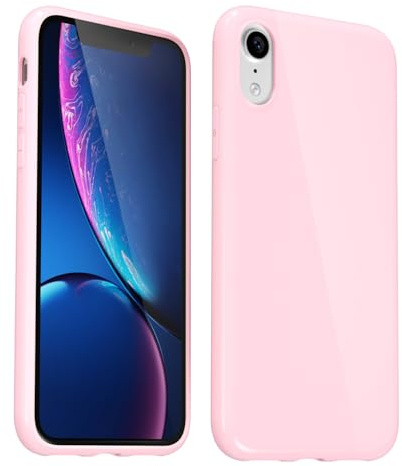 Svanove for iPhone XR Case Silicone, Glossy Soft Rubber Gel Jelly Cute Protective Plastic Simple Plain Phone Case Cover for Women Girl, Slim Thin Flexible Shockproof TPU, Pink
