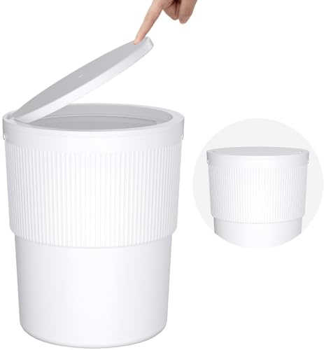 Lifewit Bathroom Trash Bin with Lid Pop-up | 2.6 Gallon Small Decorative Hidden Trash Can with Faux Plant Top, Dog Proof Waste Paper Bins for Bedroom, Office, Kitchen