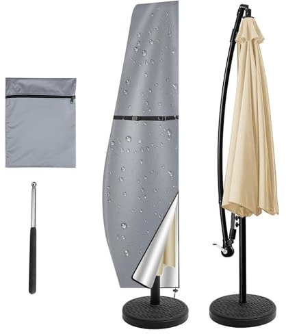 Copertura per Ombrellone a Braccio Decentrato Impermeabile,Coperture Protettiva per Ombrelloni per Giardino con Cerniera,Telo di Copri per Dell'Ombrello da Terrazza c(Size:205*25*57*48cm,Color:Grigio)