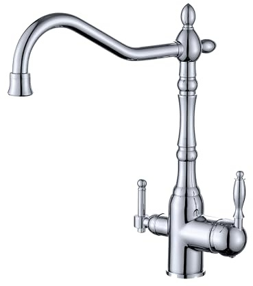 Florenta 3 Wege Armatur Küche, Wasserhahn für Wasserfilter, Trinkwasserhahn | 3 in 1 Mischbatterie 360° Schwenkauslauf 2 Hebel Getrennte Wasserwege für Trinkwasserfilter, Chrom