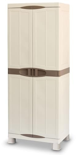 INTEC Armoire de Rangement Haute Polypropylène 70x47x184 cm - Meuble 2 Portes avec 4 Étagères (Charge Totale 100 kg) - Armoire Extérieure Antihumidité sur 4 Pieds - Idéale Garage, Terrasse & Buanderie