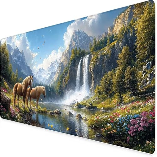 Mauspad XXL 80x40cm, Gaming Mauspad Fallen Mousepad Pferd Schreibtischunterlage mit Genähten Kanten, rutschfeste Gummibasis Mouse Pad WassXerdicht Gaming Accessories für Home Office -yym250919
