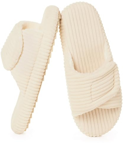 Pantofole Donna Memory Foam Ciabatte Velluto a Coste Regolabile Scarpe da Casa Antiscivolo Punta Aperta Slippers