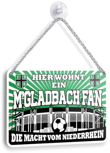 Hier wohnt ein Gladbach Fan Blechschild 18x12 cm Hängeschild für Fußballbegeisterte Deko Artikel Geschenkidee Fanartikel Türschild