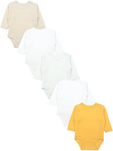 TupTam Baby Body Langarm – Wickelbody Langarm für Jungen & Mädchen, 5er Pack, 100% Baumwolle, OEKO-TEX, Farbe: Grau_Gelb_Beige_Weiß, Größe: 80
