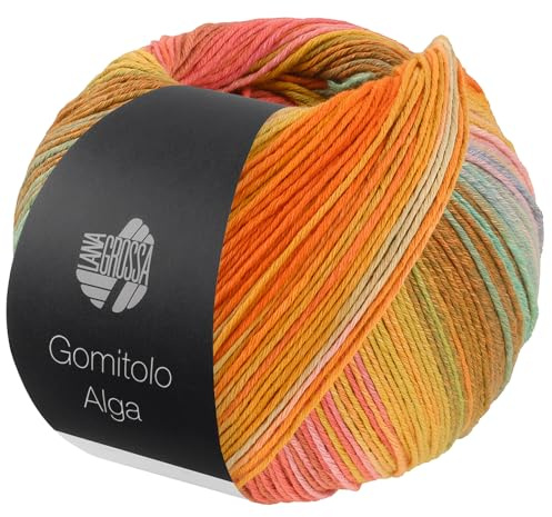LANA GROSSA Gomitolo Alga | Baumwollmischgarn mit Bambus & Seacell-Fasern in einem mehrfarbigen, bunten Streifenverlauf | 100g Wolle zum Stricken & Häkeln | 280m Garn FB 2022