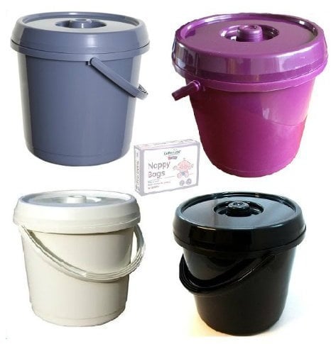Ur Choice 14 Litre Nappy Bucket with Lid - Silver/Grey + 200 Nappy Bags Free by Whitefurze