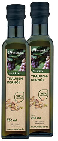manako Traubenkernöl, raffiniert und 100% rein, 2 x 250 ml Glasflasche