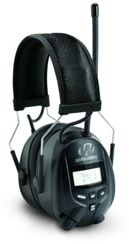 WALKER'S Digital AM/FM Radio Muff - 25dB Noise Reduction Rating Hunting Shooting Hearing Protection Electronic Earmuffs w/ Radio, MP3/CD Player Jack, 2 AAA Batteries Included