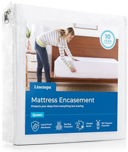 Linenspa Matratzenhülle mit Reißverschluss, wasserdicht und resistent gegen Bettwanzen, geräuschloser und saugfähiger Bezug, XL, Weiß